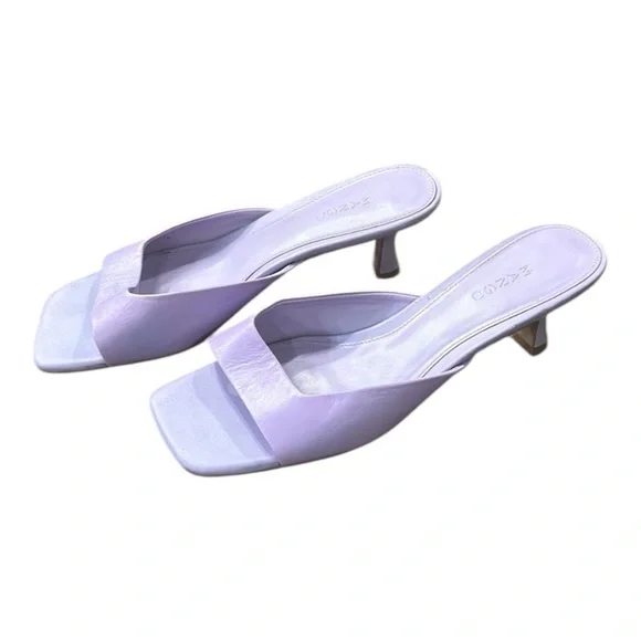 MANGO Womens Lavender Solid Leather Heels Size 8.5 - Picture 4 of 13